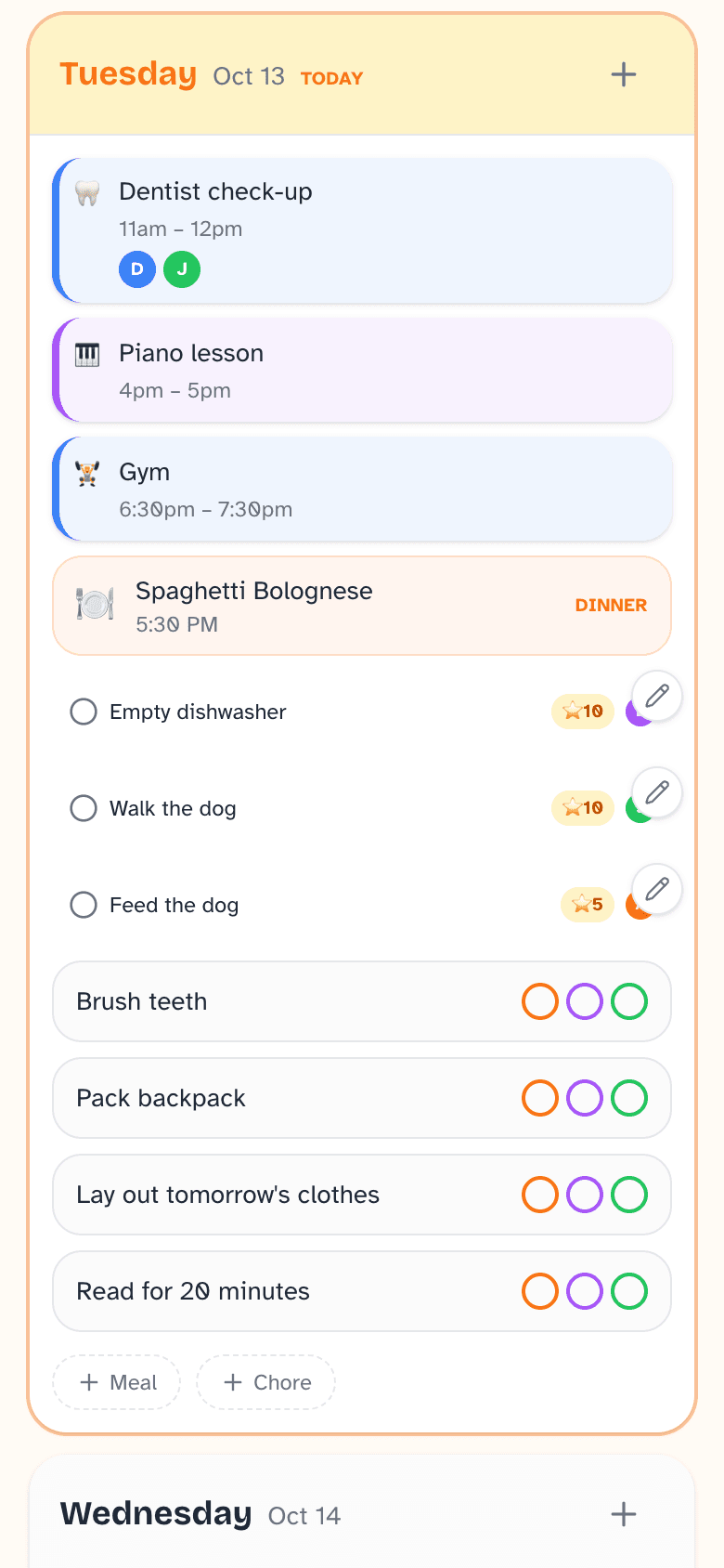 Daybreak on a phone showing the day's agenda